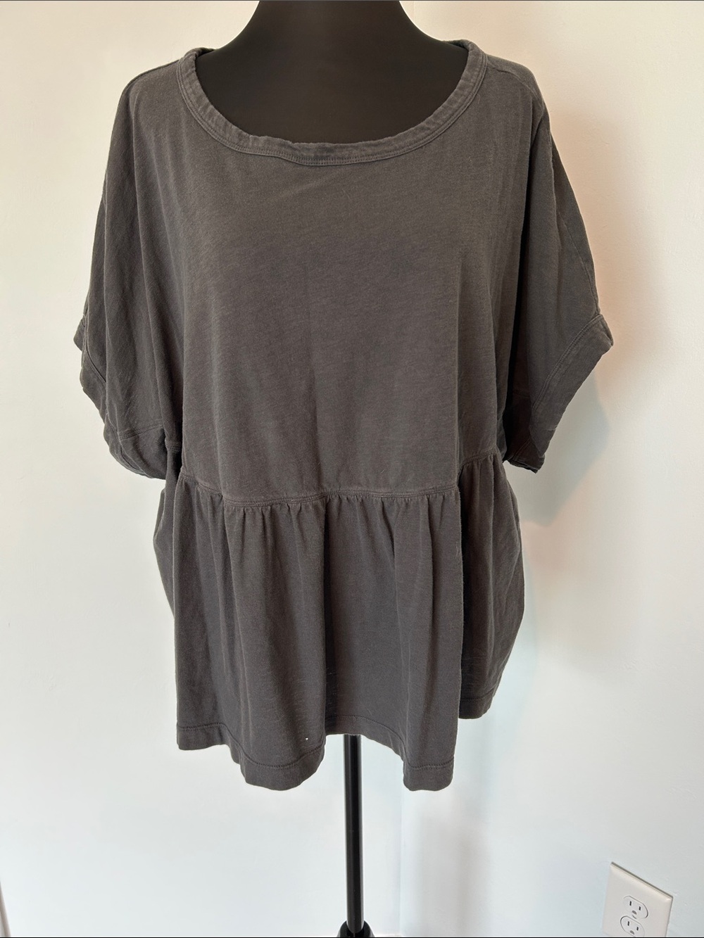UpWest Relaxed Tee with Ruffle Tier - Charcoal